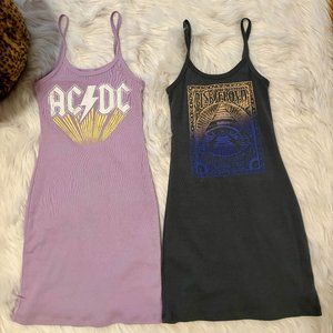 AC/DC PINK FLOYD tunic tank top  bodycon dress LOT OF 2 XS
